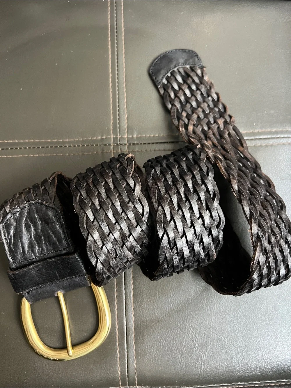 Liz Claiborne Black Braided Leather Belt with Gold Buckle Medium